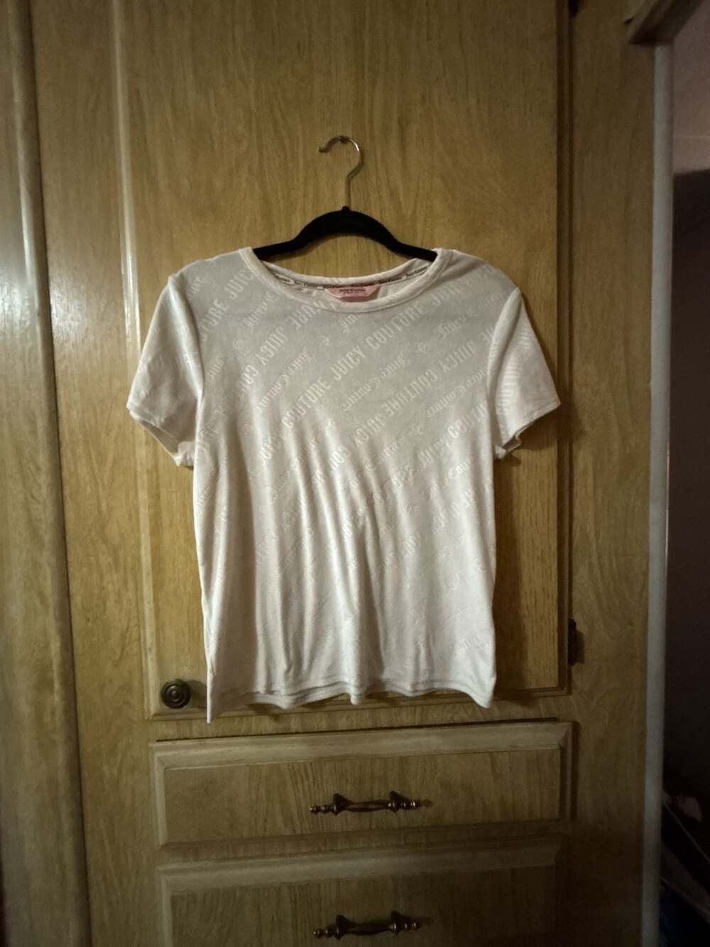 Y2KJuicy Couture All-Over Logo Sleepwear Short-Sleeve T-Shirt Ivory White Size L